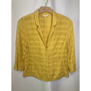 Eileen Fisher 100% Linen Blazer Jacket Womens M Yellow Career Lagenlook Easter